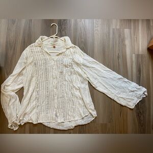 Free People Pleated Lace-Trim Blouse